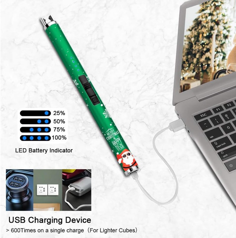 SUPRUS Electric Candle Lighter USB Lighter with Upgraded LED Battery Display Safety Switch Rechargeable Flameless Plasma Windproof Pocket Size for Candle Cooking BBQs Fireworks (Christmas Green) - Image 5