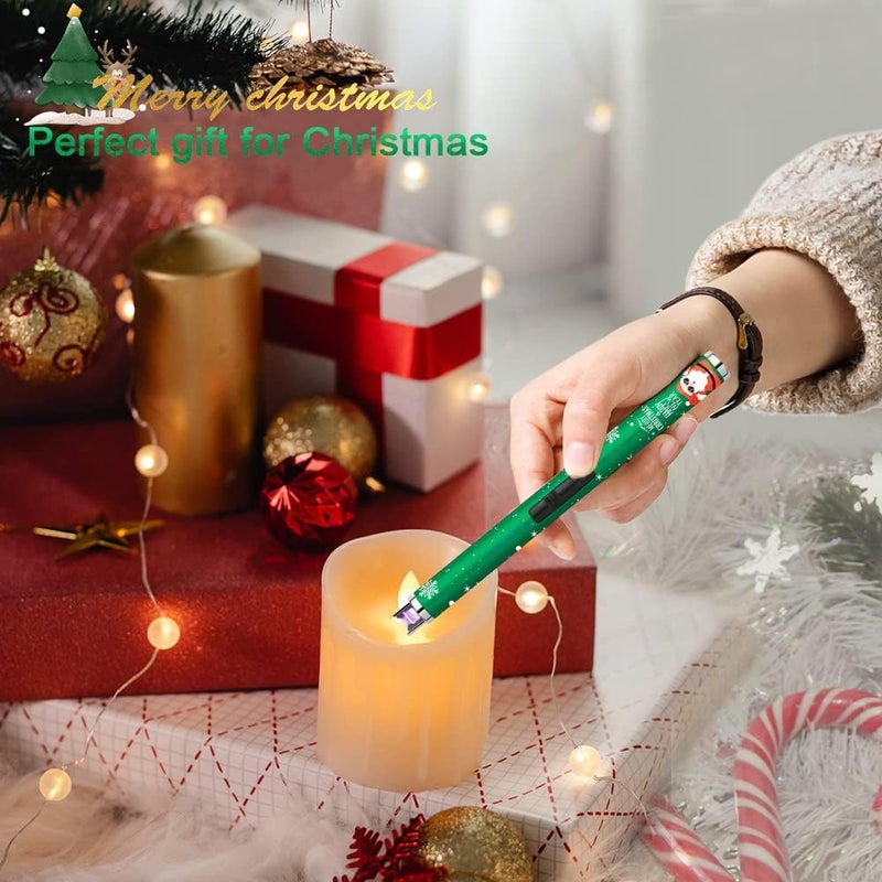 SUPRUS Electric Candle Lighter USB Lighter with Upgraded LED Battery Display Safety Switch Rechargeable Flameless Plasma Windproof Pocket Size for Candle Cooking BBQs Fireworks (Christmas Green) - Image 2