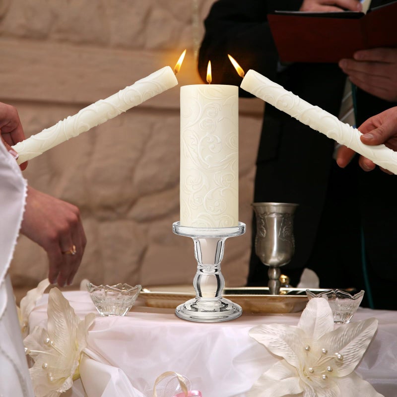 Irenare Unity Candles with Holder for Wedding Ceremony Wedding Decortions Accessories Glass Candle Holder Pillar Candle for Formal Events Church (Delicate) - Image 2