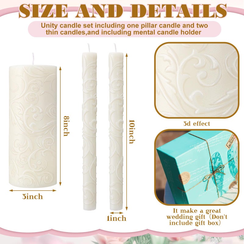 Irenare Unity Candles with Holder for Wedding Ceremony Wedding Decortions Accessories Glass Candle Holder Pillar Candle for Formal Events Church (Delicate) - Image 5