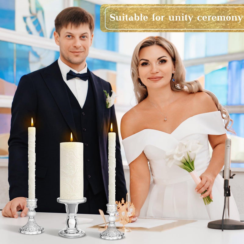 Irenare Unity Candles with Holder for Wedding Ceremony Wedding Decortions Accessories Glass Candle Holder Pillar Candle for Formal Events Church (Delicate) - Image 4