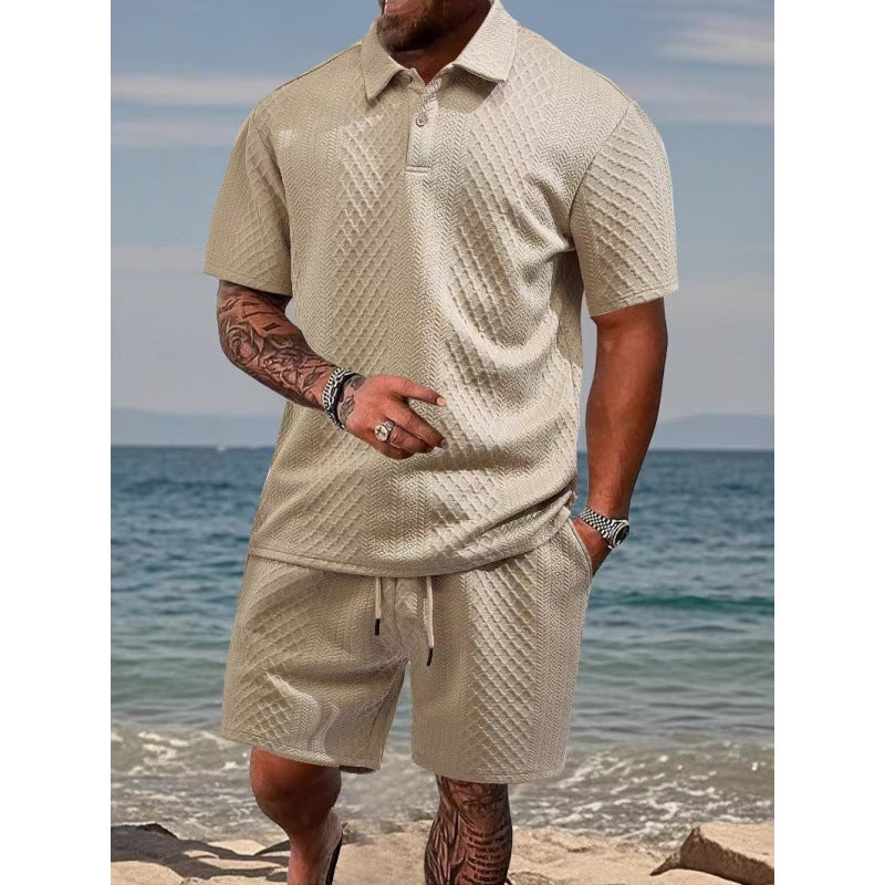 Cross-Border New Style Men's Jacquard Short-Sleeved T-Shirt Sports Suit Summer Lapel Polo Shirt Quick-Drying Two-Piece  Set - Image 1