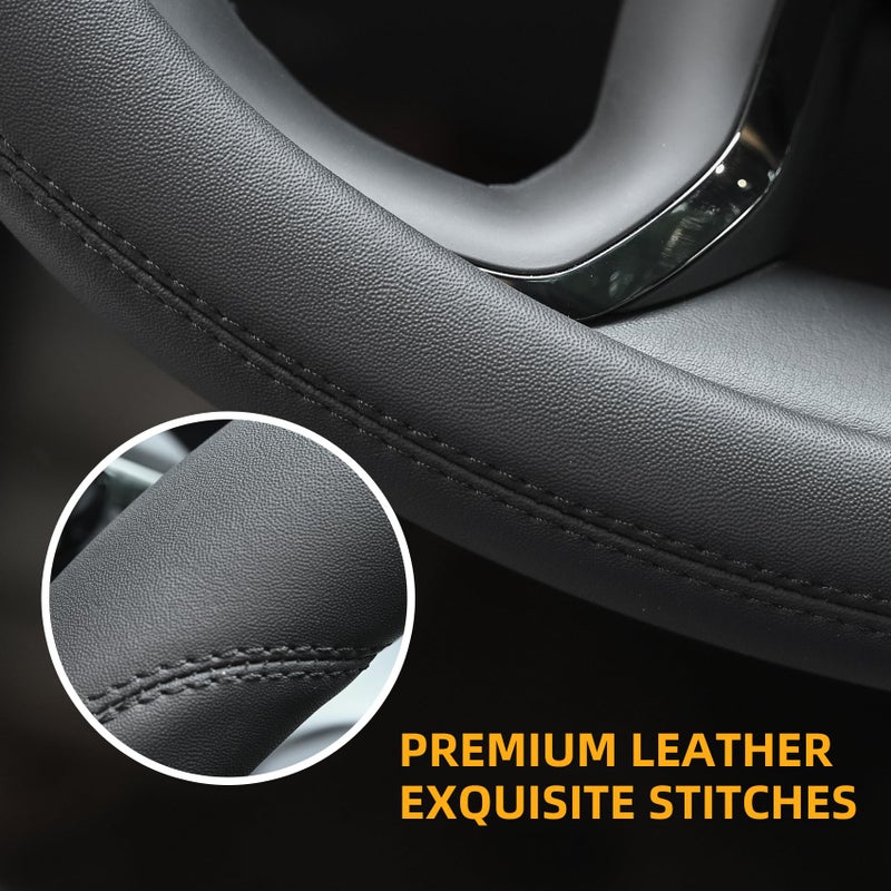 Valleycomfy Microfiber Leather Steering Wheel Cover Universal 15 inch (Black) - Image 3