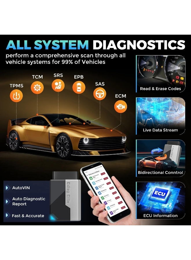XPR3SS EDIAG Elite OBD2 Scanner + 16 Pin Flat Ribbon Extension Cord Bluetooth Diagnostic Check Engine Scan Tool  - Image 3
