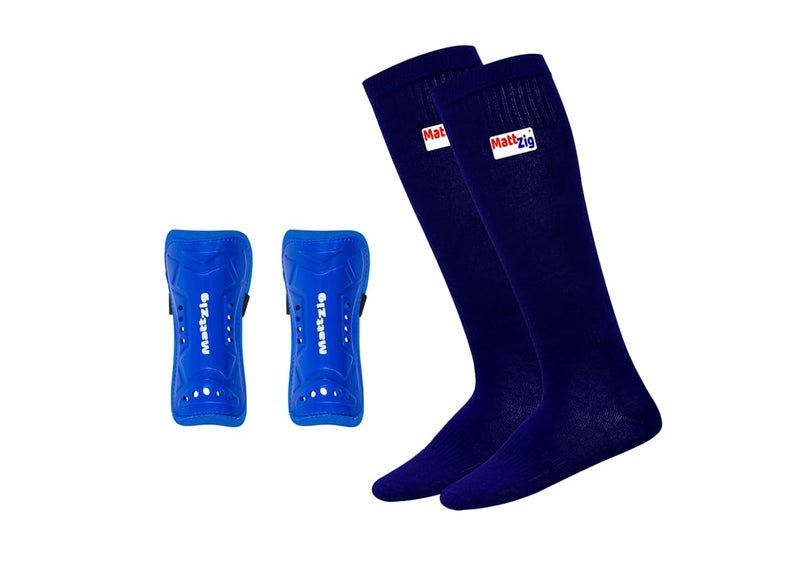 MATTZIG ® Elite Football Kit (One Pair Plain Lycra Socks & One Pair Elite Shin Guard) (Navy Blue) - Image 1