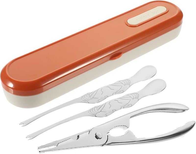 Stainless Steel Crab Eating Tool Set 3pcs Crab Crackers Seafood Forks Kit with Red Handles Sturdy 304 Stainless Steel and Seafood Parties - Image 1