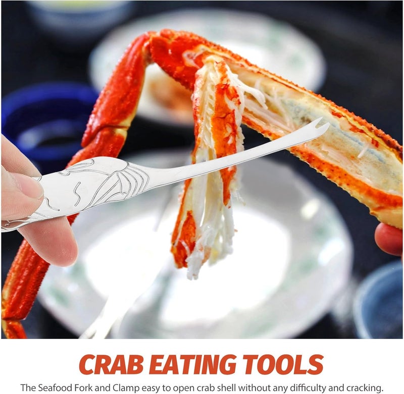 Stainless Steel Crab Eating Tool Set 3pcs Crab Crackers Seafood Forks Kit with Red Handles Sturdy 304 Stainless Steel and Seafood Parties - Image 3
