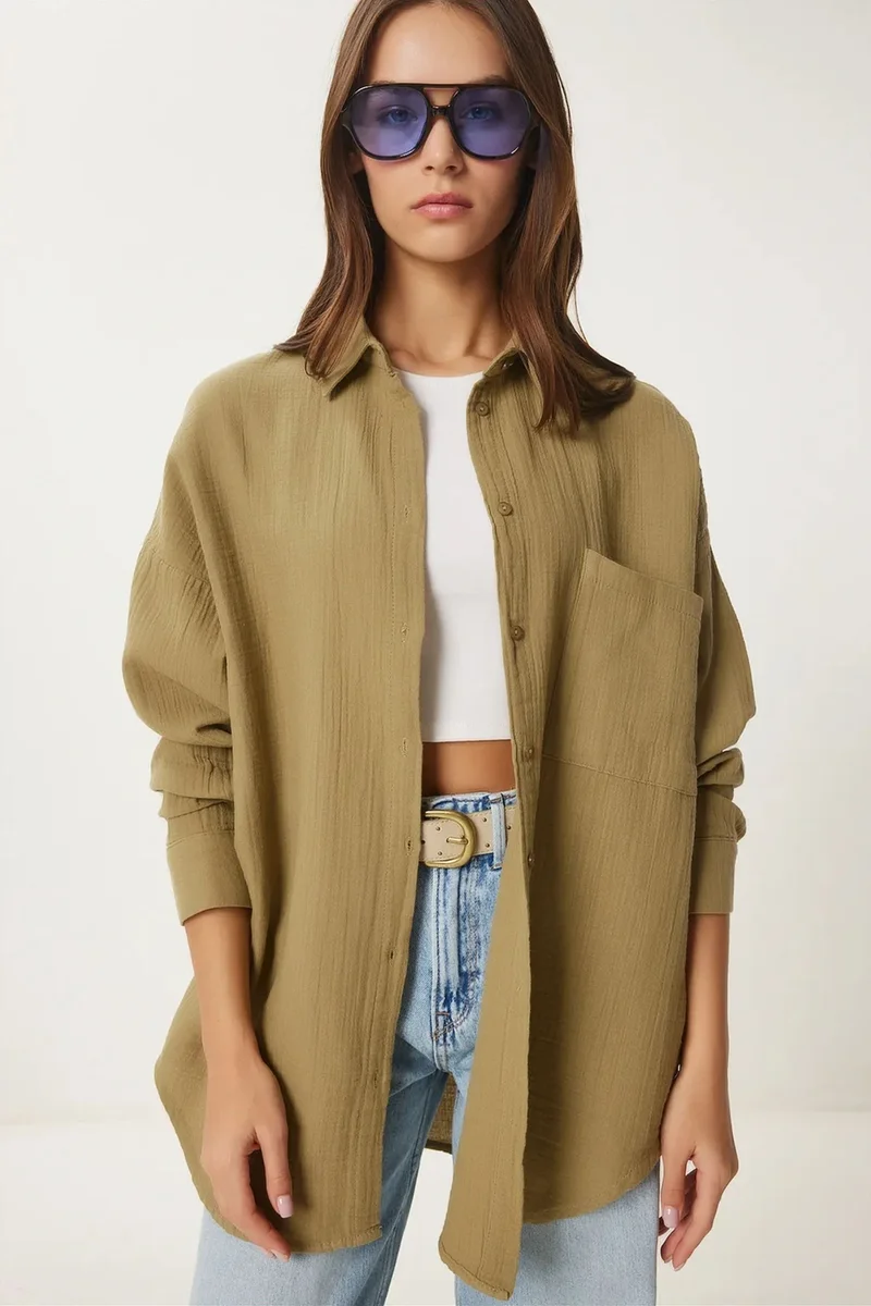 هابينس اسطنبول ISTANBUL Oversized Textured Cotton Shirt with Pocket
