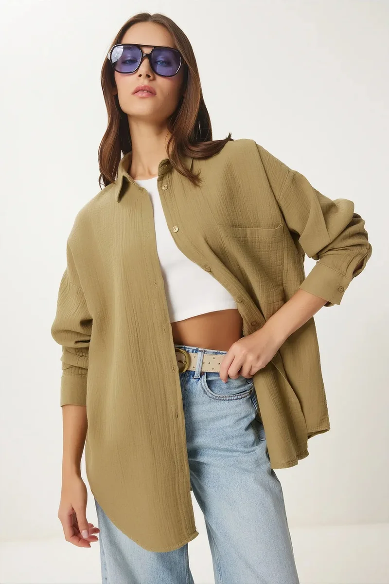 هابينس اسطنبول ISTANBUL Oversized Textured Cotton Shirt with Pocket