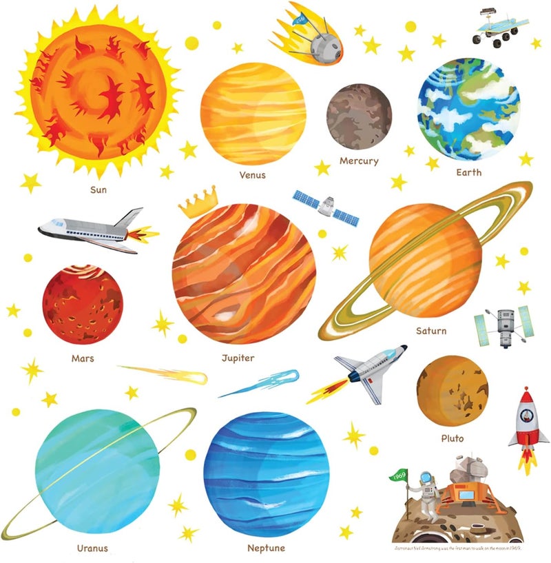 Decowall DW-1501S The Solar System Kids Wall Stickers Wall Decals Peel and Stick Removable Wall Stickers for Kids Nursery Bedroom Living Room (Medium) - Image 1