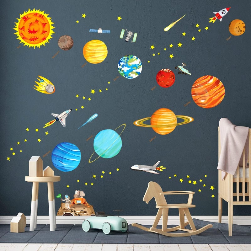 Decowall DW-1501S The Solar System Kids Wall Stickers Wall Decals Peel and Stick Removable Wall Stickers for Kids Nursery Bedroom Living Room (Medium) - Image 3