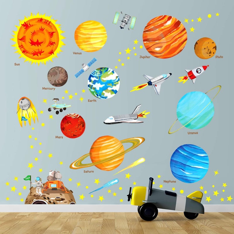 Decowall DW-1501S The Solar System Kids Wall Stickers Wall Decals Peel and Stick Removable Wall Stickers for Kids Nursery Bedroom Living Room (Medium) - Image 2
