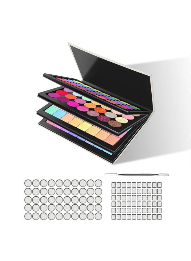 SZDYM Strong 4-layers Empty magnetic palette book palette（White wood grain）+1pcs Makeup Depotting Spatula+50pcs Round Metal Stickers+50pcs Square Metal Stickers - Image 1
