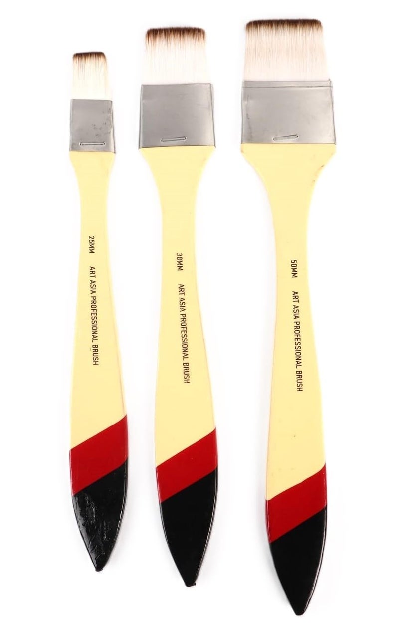 Worison Art Asia 3pc Long Handle Synthetic Hair Flat Paintbrush for Watercolor and Acrylic Painting 25mm, 38mm and 50mm Paint Brush Set - Image 1