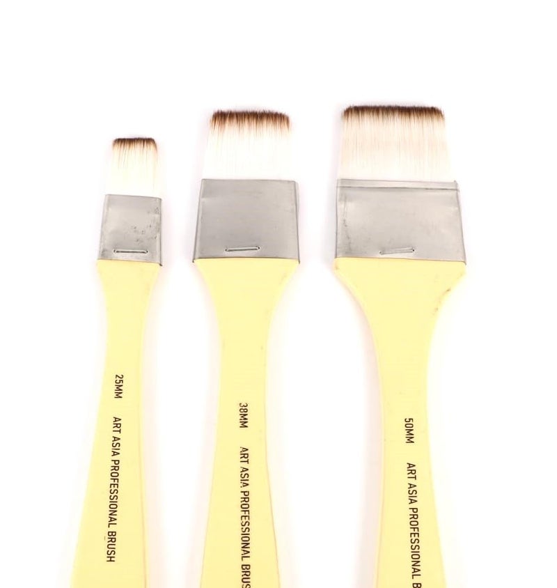Worison Art Asia 3pc Long Handle Synthetic Hair Flat Paintbrush for Watercolor and Acrylic Painting 25mm, 38mm and 50mm Paint Brush Set - Image 3