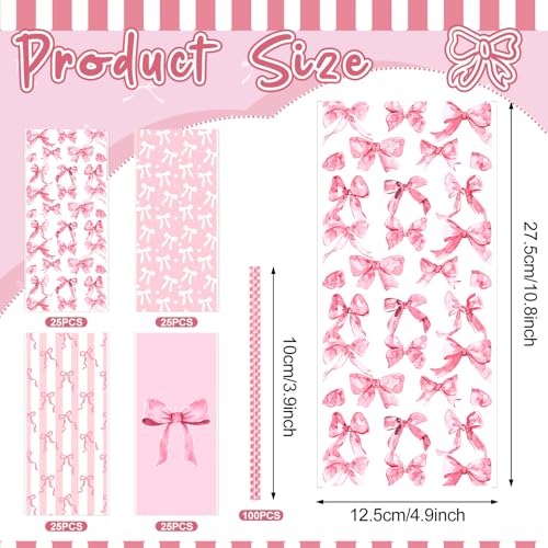 Yexiya 100 Pack Pink Bow Cellophane Bags Coquette Party Favor Bag Candy Treat Bags with 150 Twist Ties for Pink Wedding Birthday Party Favor SuppliesClassic - Image 5