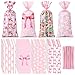 Yexiya 100 Pack Pink Bow Cellophane Bags Coquette Party Favor Bag Candy Treat Bags with 150 Twist Ties for Pink Wedding Birthday Party Favor SuppliesClassic - Image 1