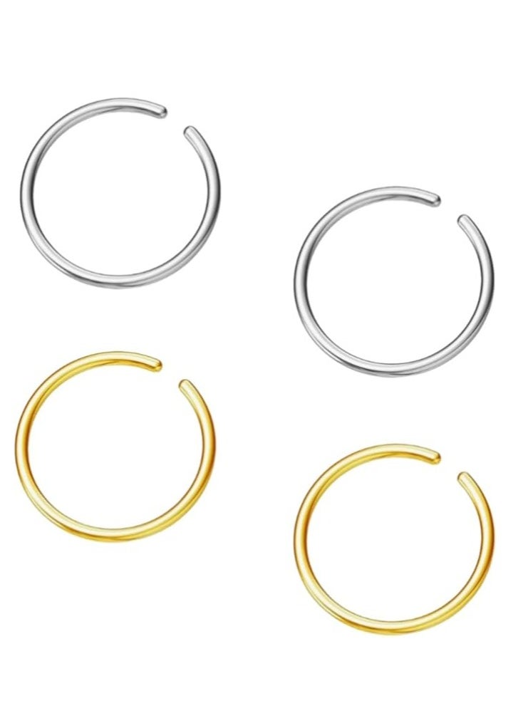 Generic Hoop Cartilage Earring Fake Earrings Nose Rings Septum Nose Ring small for Women Men Girls 2 pcs (gold) +2pcs (silver)  - Image 1