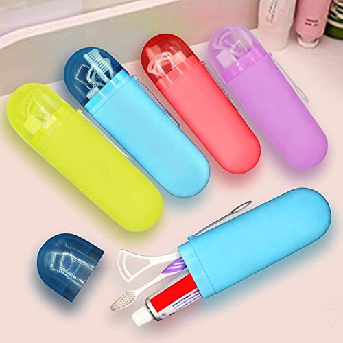 PUTHAK Toothbrush Paste Holder Case Covered Travel Camping Bathroom Cup Box Tooth Mug Pack of 2, Plastic - Image 1