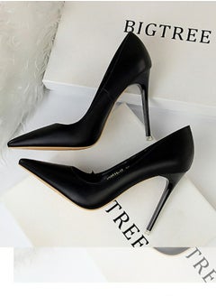BIGTREE Women's Comfortable Stiletto Pumps 10.5cm Elegant Gorgeous Closed Pointed Toe Slip On Solid High Heels Black  - Image 2