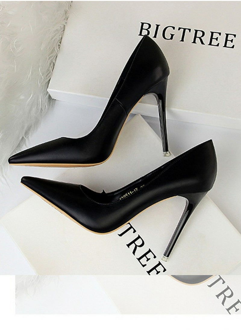BIGTREE Women's Comfortable Stiletto Pumps 10.5cm Elegant Gorgeous Closed Pointed Toe Slip On Solid High Heels Black  - Image 2