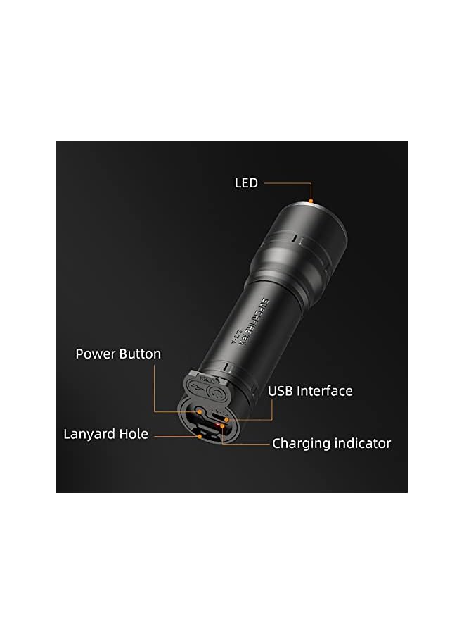 promass LED Flashlight, USB Rechargeable Flashlights, Bright Lightweight Flash Light, 4 Modes Tactical Waterproof Handheld Flashlight for Camping, Running, Hiking and Emergencies (Black) (Black) - Image 4