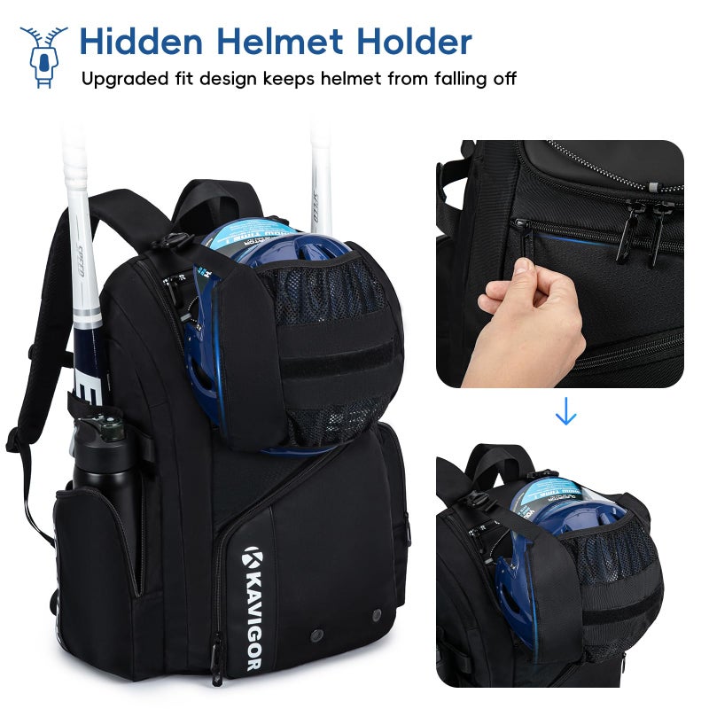 KAVIGOR Baseball Bag for Youth and Adult, Softball Bag 50L Large Capacity Holds 4 Bats, Equipment Backpack with Shoes Compartment - Image 3