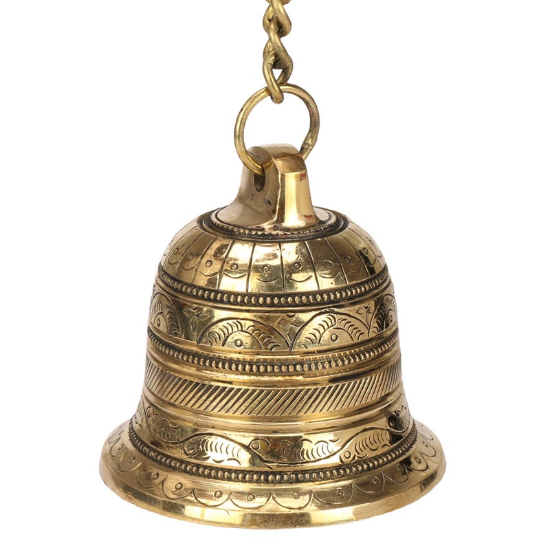 Kartique Brass Hanging Bell with Antique J Hooks Metal Chain for Porches Doors Mandirs Ideal for Home Outdoor Decor Housewarming Gift - Image 5