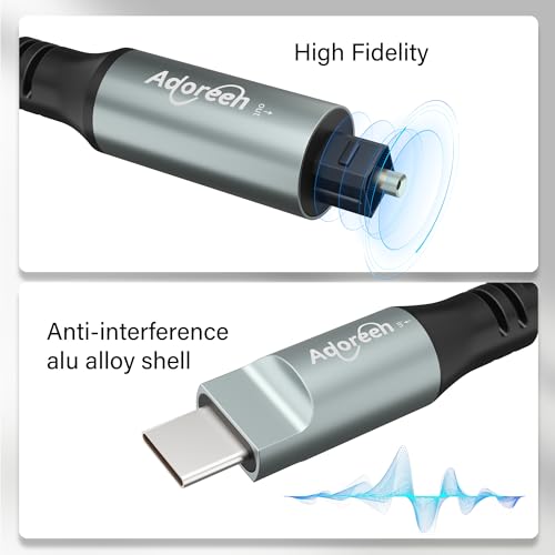 Adoreen Unidirectional USB C to Toslink Digital Optical Audio Cable 4 Ft, USB 2.0 Male to SPDIF Port Male Fiber Optic Adapter, Braided for TV/Soundbar, Sony PS5, Speaker-Not Toslink to USB - Image 4