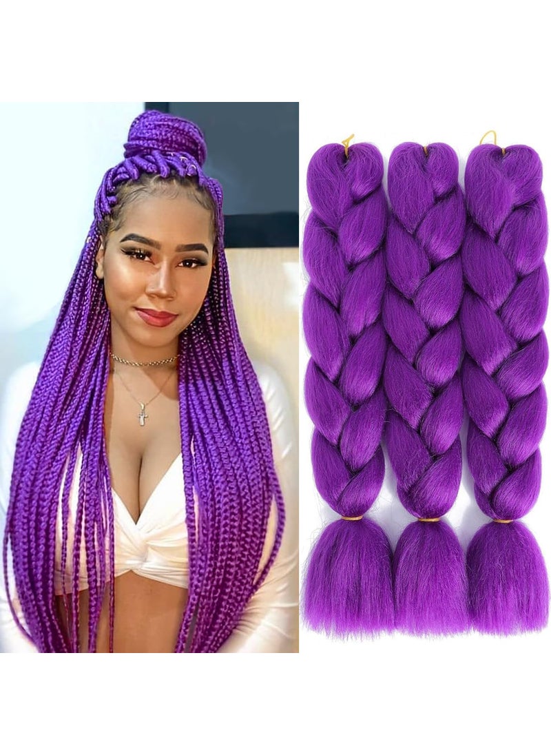 SuCoo - SuCoo Braiding Hair Extensions High Temperature Synthetic Fiber Jumbo Braiding Hair Extensions Crochet Twist Braids with Small Free Gifts 24inch 3pcslotDark Purple - Image 1