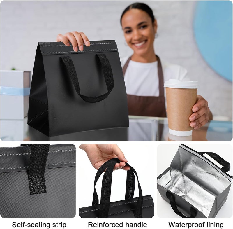 FoldTier 300 قطعة أكياس طعام معزولة للتوصيل بالجملة للعزل الحراري للطعام للقهوة والحليب والشاي والطعام الساخن والبارد والمأكولات البحرية الطازجة وأكياس توصيل البيتزا للمطاعم والبقالة (أسود) - Image 3
