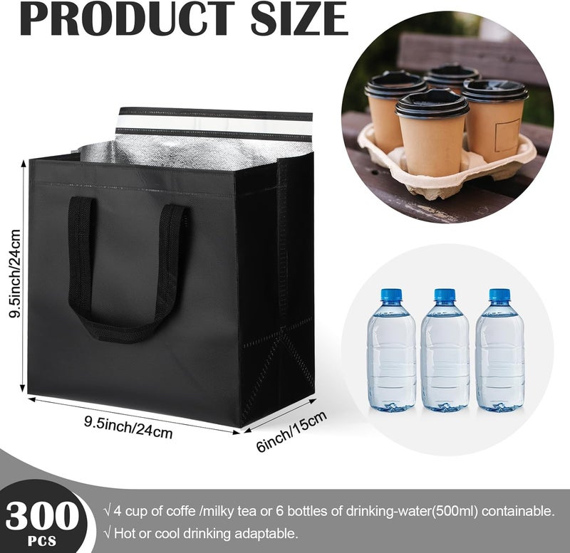 FoldTier 300 قطعة أكياس طعام معزولة للتوصيل بالجملة للعزل الحراري للطعام للقهوة والحليب والشاي والطعام الساخن والبارد والمأكولات البحرية الطازجة وأكياس توصيل البيتزا للمطاعم والبقالة (أسود) - Image 2