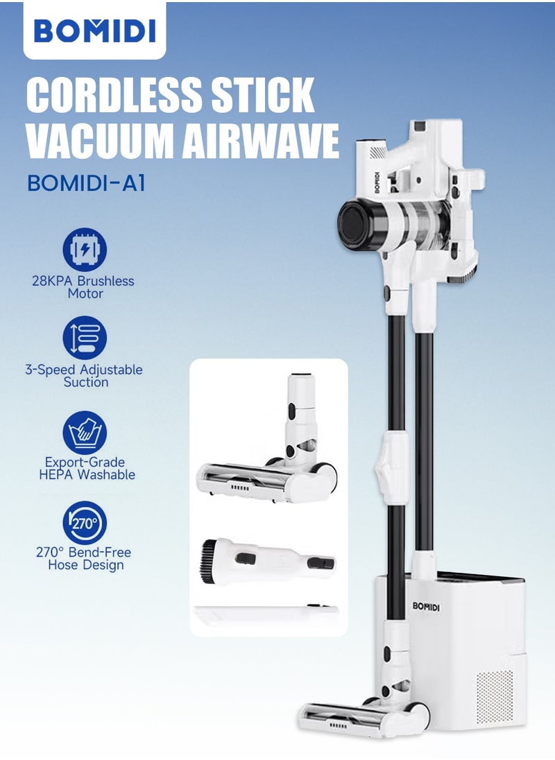 BOMIDI UltraClean Max Cordless Stick Vacuum with Self-Emptying Station, Powerful 28KPA Brushless Motor, 3-Speed Adjustable Suction, Smart LED Display, and Advanced Deep Cleaning Technology for Effortless Home Maintenance  - Image 1