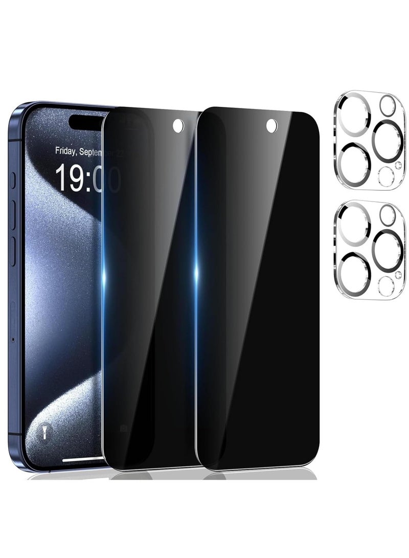 ELTRAZONE [2+2 Pack] Privacy Screen Protector for iPhone 15 Pro Max with Camera Lens Protector | Anti-Spy Tempered Glass Film | 9H Hardness | Easy Installation | 6.7 Inch - Image 1