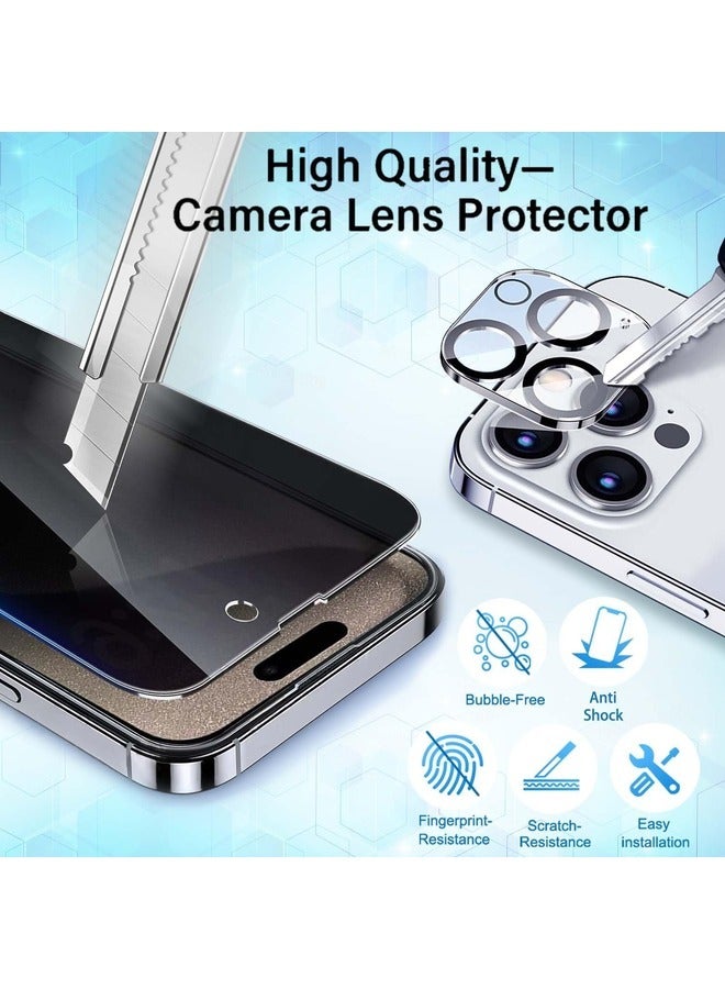 ELTRAZONE [2+2 Pack] Privacy Screen Protector for iPhone 15 Pro Max with Camera Lens Protector | Anti-Spy Tempered Glass Film | 9H Hardness | Easy Installation | 6.7 Inch - Image 3