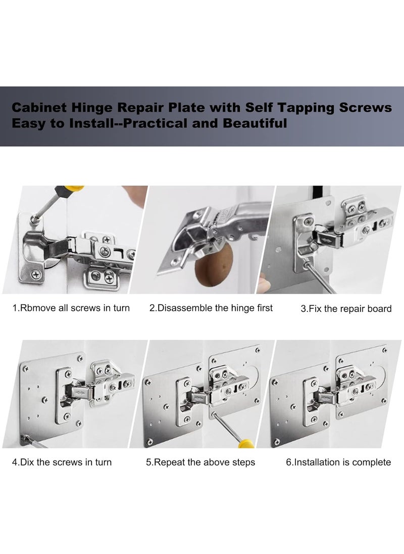 Xfopz Xfopz 8 PCS Cabinet Hinge Repair Plate Hinges Repair Fixing Plates Bracket Kit with Mounting Screw Stainless Steel Hinge Repair Board Kitchen Cupboard Door Hinge Repair Brackets Kit  - Image 2