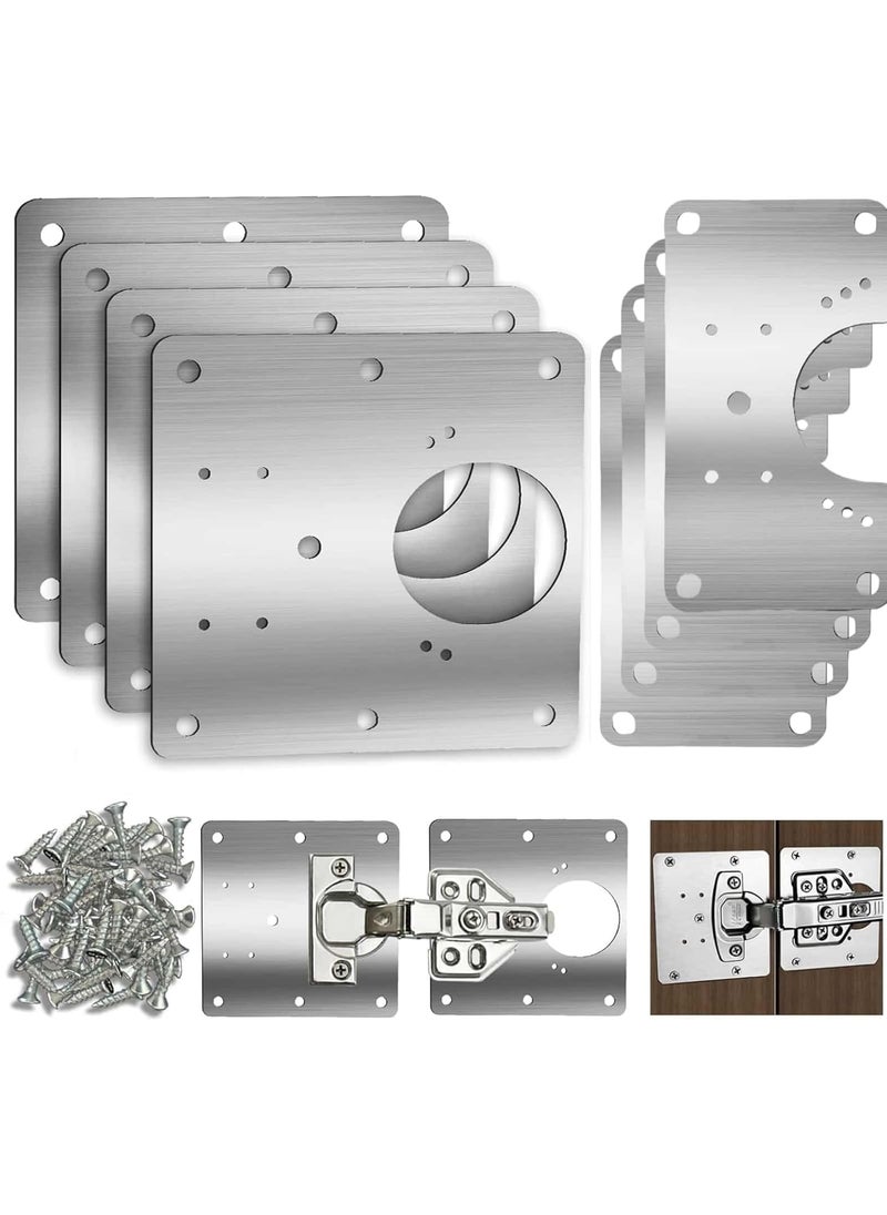 Xfopz Xfopz 8 PCS Cabinet Hinge Repair Plate Hinges Repair Fixing Plates Bracket Kit with Mounting Screw Stainless Steel Hinge Repair Board Kitchen Cupboard Door Hinge Repair Brackets Kit  - Image 1