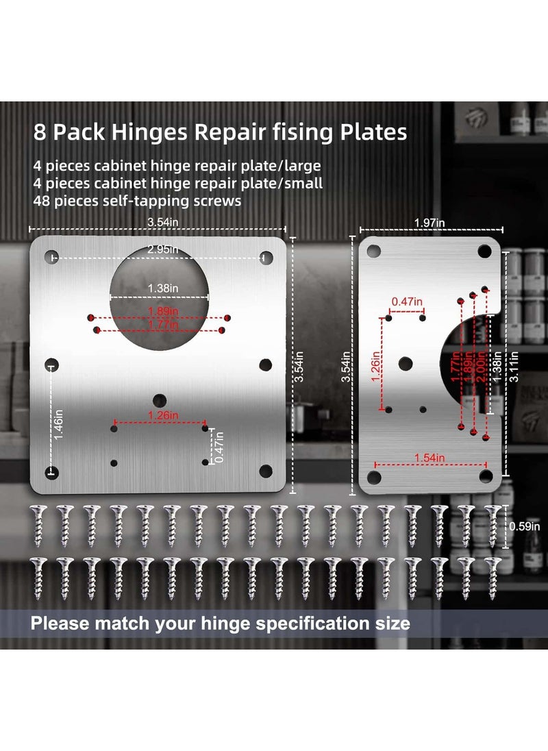 Xfopz Xfopz 8 PCS Cabinet Hinge Repair Plate Hinges Repair Fixing Plates Bracket Kit with Mounting Screw Stainless Steel Hinge Repair Board Kitchen Cupboard Door Hinge Repair Brackets Kit  - Image 5