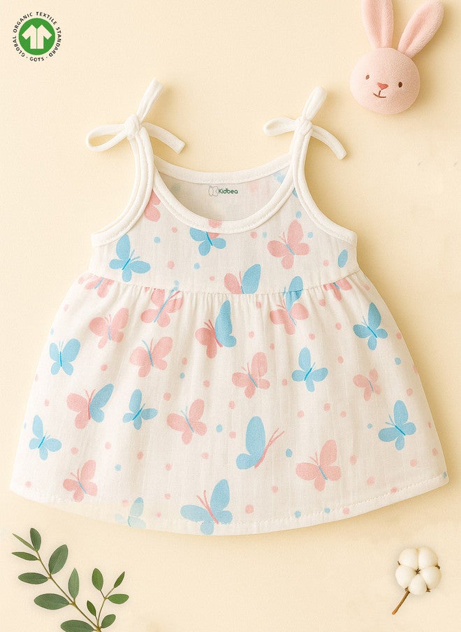 Kidbea فستان كيدبيا العضوي القطني للبنات حديثي الولادة بدون أكمام مع طباعة زهور - Image 1
