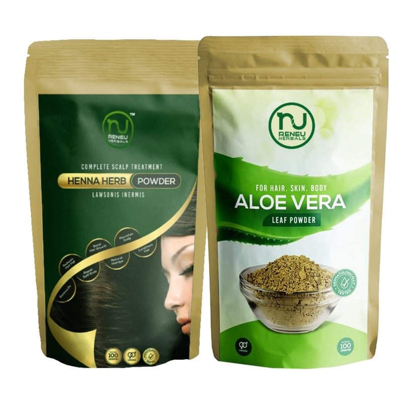 RENEU HERBALS Reneu Herbals Natural Henna Aloe Vera Powder For Hair Organic Henna Mehndi Powder For Hair Growth Shine Combo Pack Of 2200 GM - Image 1