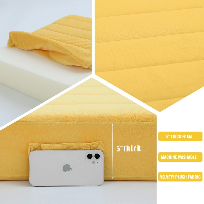 MeMoreCool وسادة أرضية مربعة مربعة للبالغين ، وسادة أرضية كبيرة للتأمل ، وسادة أرضية مع رغوة سميكة وغطاء معنقدة ، وسادة أرضية كبيرة للجلوس لليوغا 22 "" أصفر " - Image 4