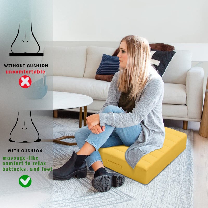 MeMoreCool وسادة أرضية مربعة مربعة للبالغين ، وسادة أرضية كبيرة للتأمل ، وسادة أرضية مع رغوة سميكة وغطاء معنقدة ، وسادة أرضية كبيرة للجلوس لليوغا 22 "" أصفر " - Image 3