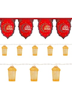 ماركة غير محددة فرع زينة رمضان خيامي 5 متر ورق كرتون + حبل زينة معدن بطول 3 متريعمل بالكهرباء - اضاءه ليد صفراء ، ذهبي معدني FZ4 (موديل 10) 