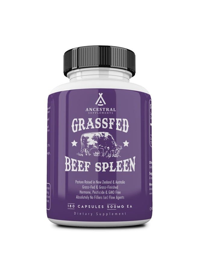 Ancestral Supplements Grass Fed Beef Spleen Supplement, 3000mg Spleen Support Formula Promotes Immune, Iron, and Allergy Health, Non-GMO, 180 Capsules - Image 1