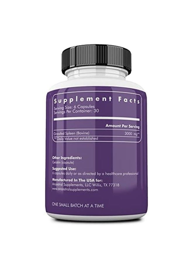 Ancestral Supplements Grass Fed Beef Spleen Supplement, 3000mg Spleen Support Formula Promotes Immune, Iron, and Allergy Health, Non-GMO, 180 Capsules - Image 2