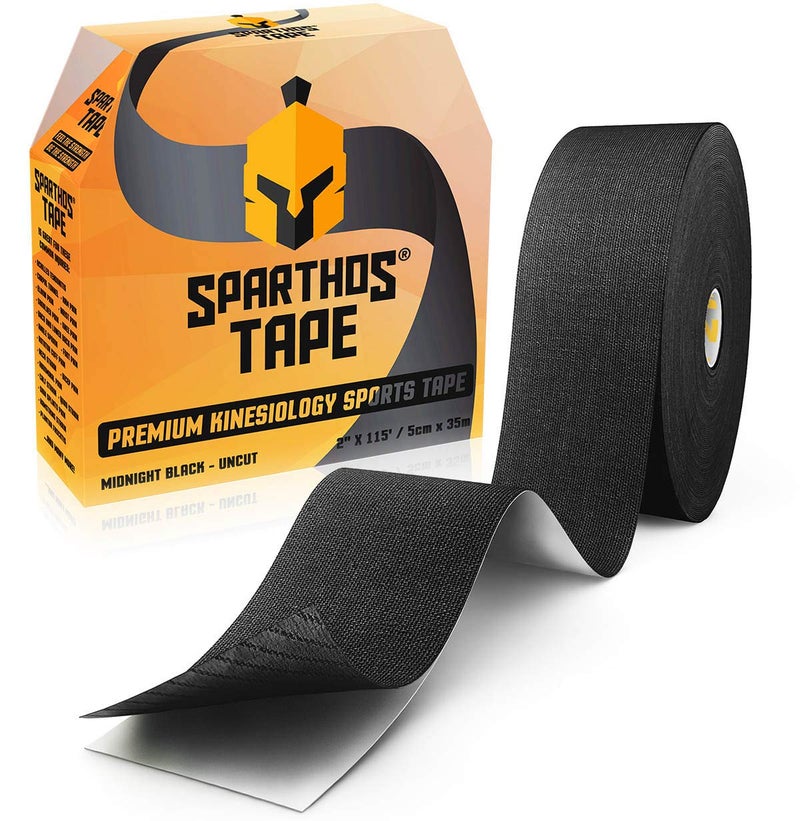 Spartan Tape Kinesiology Tape Bulk Large Clinical Jumbo Free Kinesio Taping Guide Support for Pro Athletic Sports and Recovery Rocktape Rock Kinesiotape Uncut 115 ft Roll Black