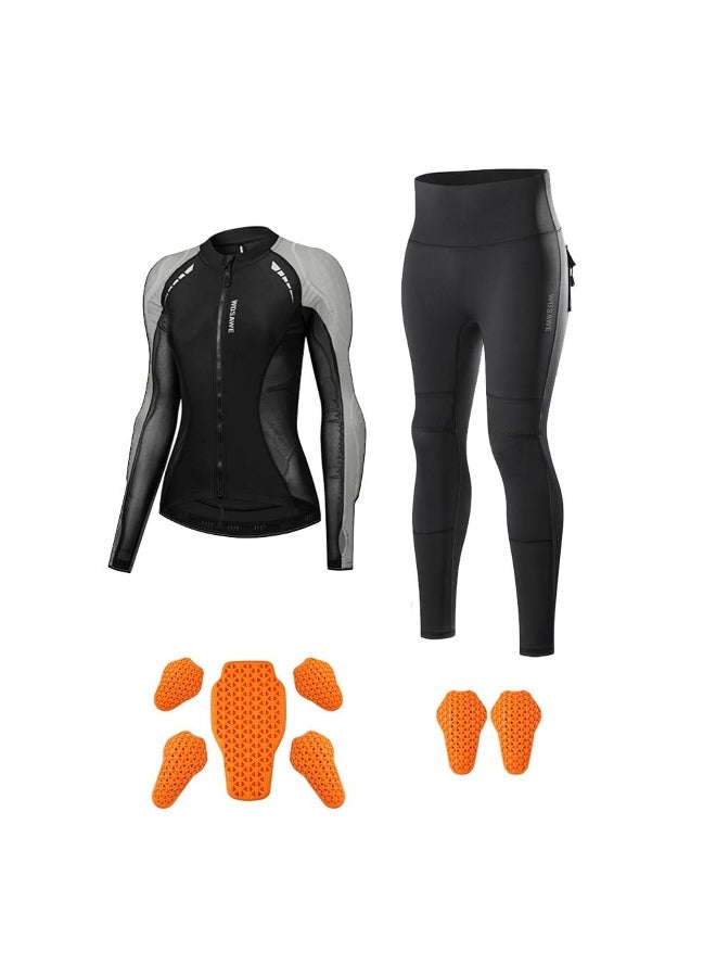 WOSAWE WOSAWE نساء موتوكروس عالية المرونة قابلة للتنفس معتمدة CE قابلة للإزالة سترة رقيقة عالية الخصر بنطلون ركوب الدراجات النارية مجموعة درع ناعمة