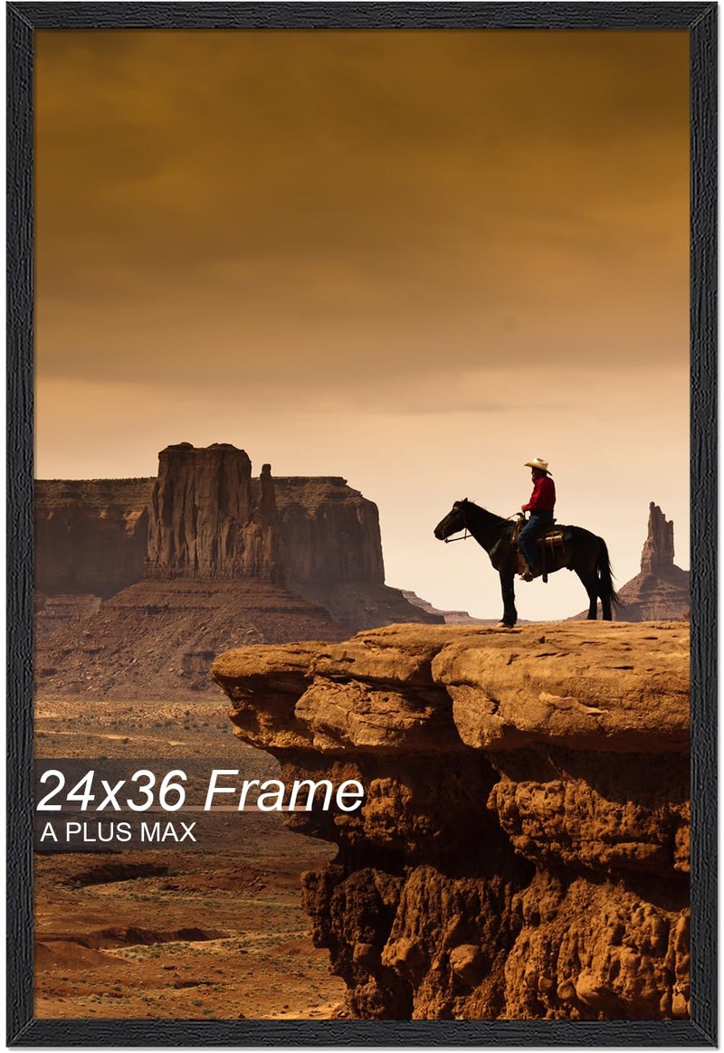A PLUS MAX 24x36 Picture Frame, Black Engineered Wood Frame for 24 x 36 Inch Picture Poster Photo, Light Weight 24 by 36 Frame with Wood-grain for Wall - 1 Pack/Black/24 x36 - Image 1