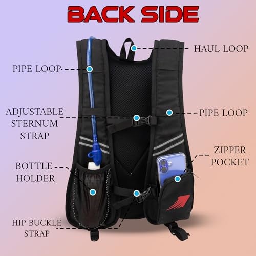 Whackk Marathon Running Bag |Unisex Camping & Hiking | Hydration Pouch Compartment w. Connecting Water ducts Pockets |Exercise & Fitness|Motorcycle Trekking Outdoor (Red) - Image 2