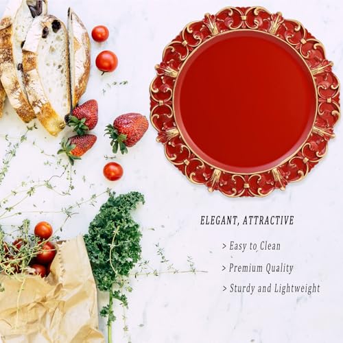 Leemxiiny Red Charger Plates Set of 6, Decorative Table Plastic Chargers for Dinner Plates, Party, Wedding, Thanksgiving, Christmas, FD51R - Image 5